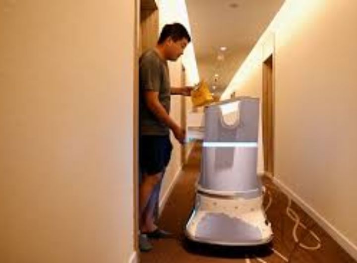 Robot AI cho khách sạn, AI robot for hotels, Hotel service robot, AI-powered hotel robot, Hospitality robot 