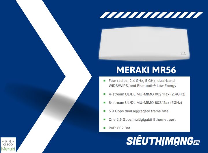 Meraki MR56 Cisco Meraki MR56 Cloud Managed 802.11ax AP Meraki MR56 Cisco Meraki MR56 Cloud Managed 802.11ax AP