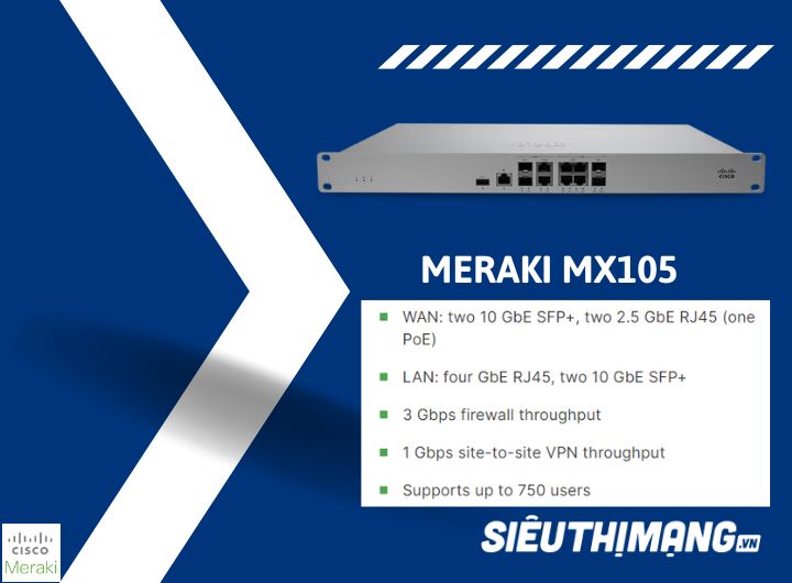 Meraki MX105 Security and SD-WAN Appliance Meraki MX105-HW Meraki MX105 Security and SD-WAN Appliance Meraki MX105-HW