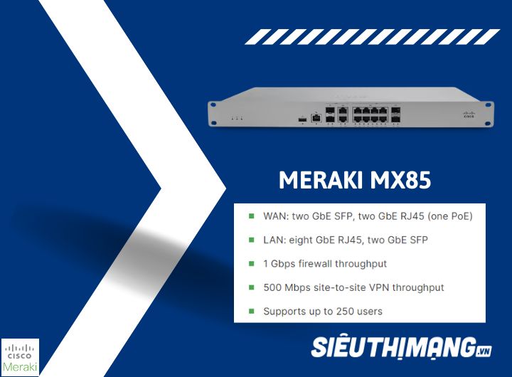 Meraki MX85 Security and SD-WAN Appliance Meraki MX85-HW  Meraki MX85 Security and SD-WAN Appliance Meraki MX85-HW
