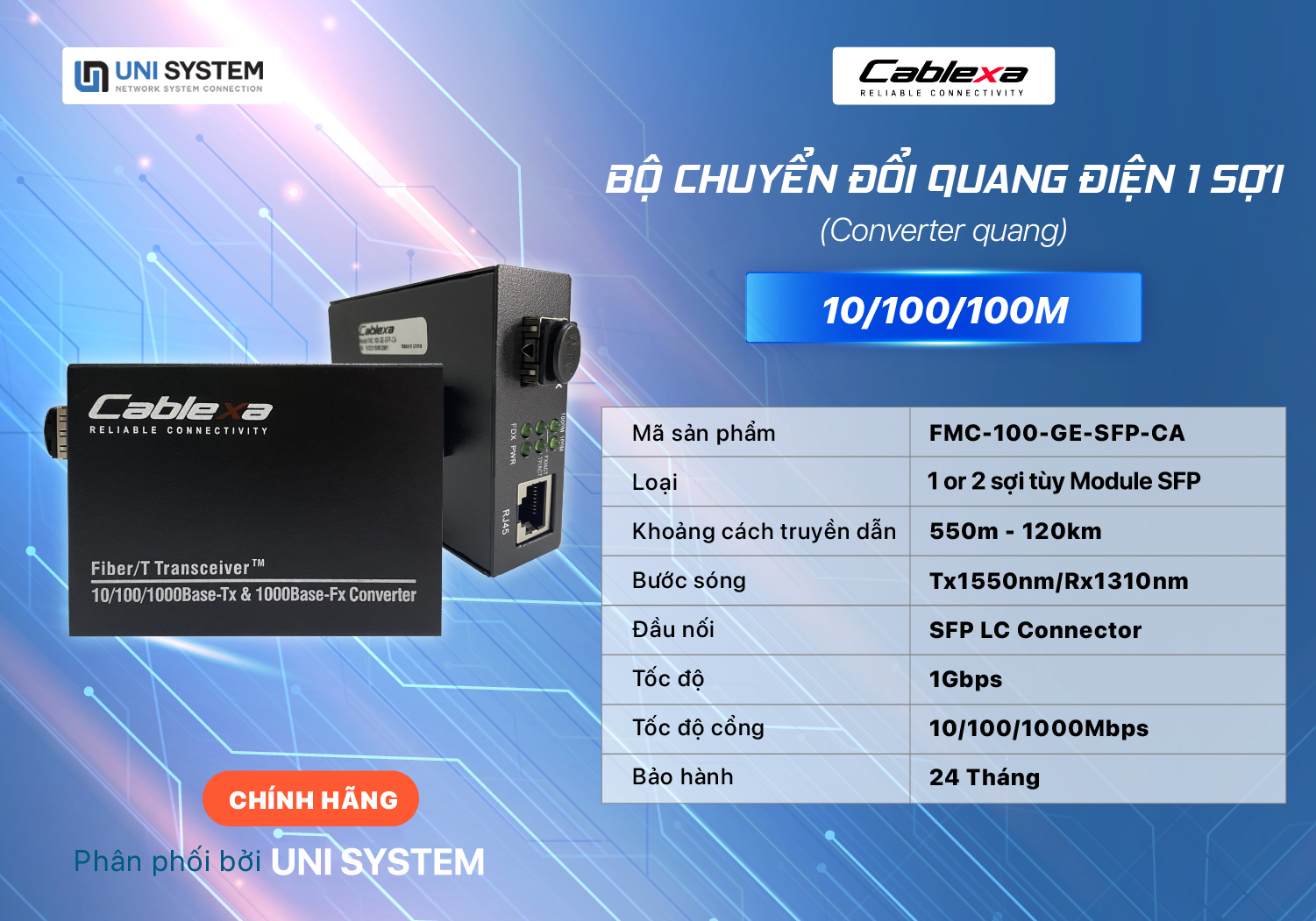 Bộ chuyển đổi quang điện FMC-100-GE-SFP-CA